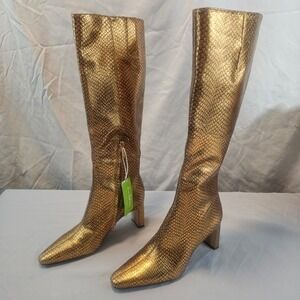 Sam Edeleman 7.5 Sylvia Gold Medallion Snake Skin Knee High Boot NWT NWOB $249